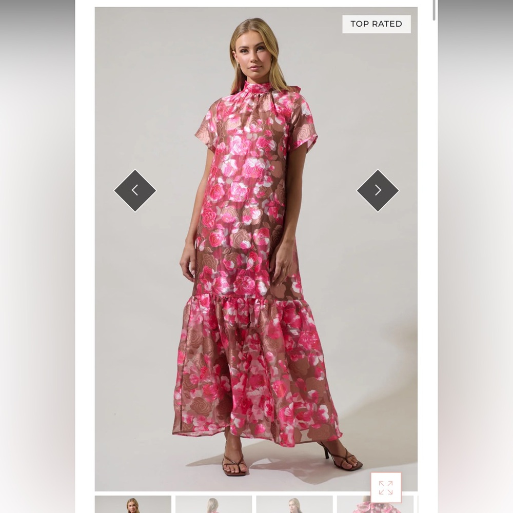 Sugar lips Mercin floral dime organza mock neck maxi dress! Size medium